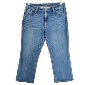 Chicos Womens High Rise Cropped Flare Jeans Size US 14 Medium Wash Blue Denim